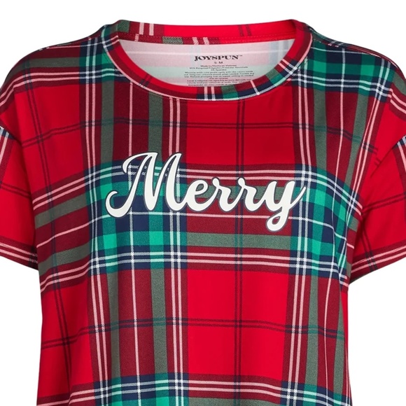 Sleepshirt Pajamas S/M or 2/3X Red Plaid Merry Lounge Top Sleep Gown Pockets New - Picture 3 of 4